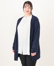 OLCDA03099 eur3(エウルキューブ) 【大きいサイズ】Vネックロングカーディガン ネイビー(57)（WEB限定カラー）