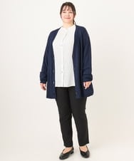 OLCDA03099 eur3(エウルキューブ) 【大きいサイズ】Vネックロングカーディガン ネイビー(57)（WEB限定カラー）