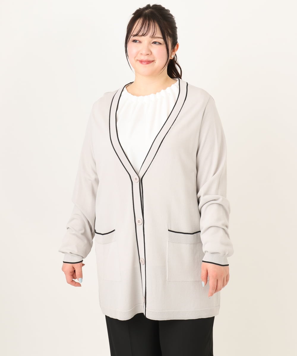 OLCDA03099 eur3(エウルキューブ) 【大きいサイズ】Vネックロングカーディガン ベージュ(82)