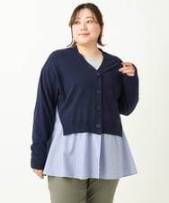 OLCEA07099 eur3(エウルキューブ) 【大きいサイズ】異素材コンビカーディガン ネイビー(57)