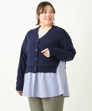 OLCEA07099 eur3(エウルキューブ) 【大きいサイズ】異素材コンビカーディガン ネイビー(57)