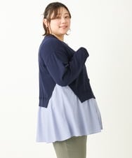 OLCEA07099 eur3(エウルキューブ) 【大きいサイズ】異素材コンビカーディガン ネイビー(57)