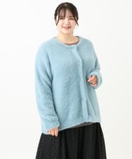 OLCLV02129 eur3(エウルキューブ) 【大きいサイズ】ヘアリーニットジャケット ライトブルー(50)