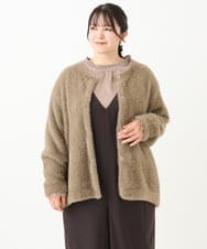 OLCLV02129 eur3(エウルキューブ) 【大きいサイズ】ヘアリーニットジャケット モカ(84)