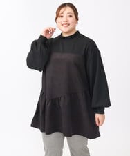 OLEAA29119 eur3(エウルキューブ) 【WEB先行販売】【大きいサイズ/soso×eur3】イレヘムギャザーチュニック ブラック(94)