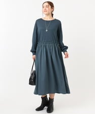 OLECA08129 eur3(エウルキューブ) 【大きいサイズ】シャーリングコンビワンピース グリーン(35)