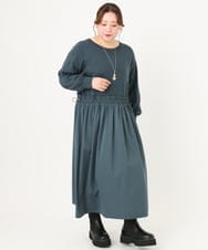 OLECA08129 eur3(エウルキューブ) 【大きいサイズ】シャーリングコンビワンピース グリーン(35)