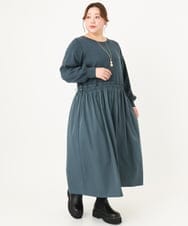 OLECA08129 eur3(エウルキューブ) 【大きいサイズ】シャーリングコンビワンピース グリーン(35)