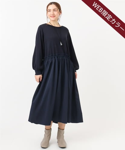 OLECA08129 eur3 【大きいサイズ】シャーリングコンビワンピース