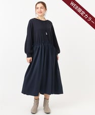 OLECA08129 eur3(エウルキューブ) 【大きいサイズ】シャーリングコンビワンピース ネイビー(57)（WEB限定カラー）