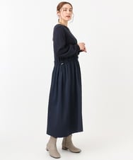 OLECA08129 eur3(エウルキューブ) 【大きいサイズ】シャーリングコンビワンピース ネイビー(57)（WEB限定カラー）