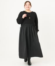 OLECA08129 eur3(エウルキューブ) 【大きいサイズ】シャーリングコンビワンピース ブラック(94)