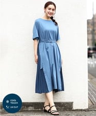 OLEIV40089 eur3(エウルキューブ) 【大きいサイズ/a.v.v×eur3】【接触冷感/UVカット】サイドプリーツワンピース ブルー(55)