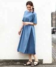 OLEIV40089 eur3(エウルキューブ) 【大きいサイズ/a.v.v×eur3】【接触冷感/UVカット】サイドプリーツワンピース ブルー(55)