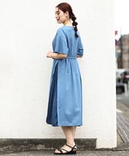 OLEIV40089 eur3(エウルキューブ) 【大きいサイズ/a.v.v×eur3】【接触冷感/UVカット】サイドプリーツワンピース ブルー(55)