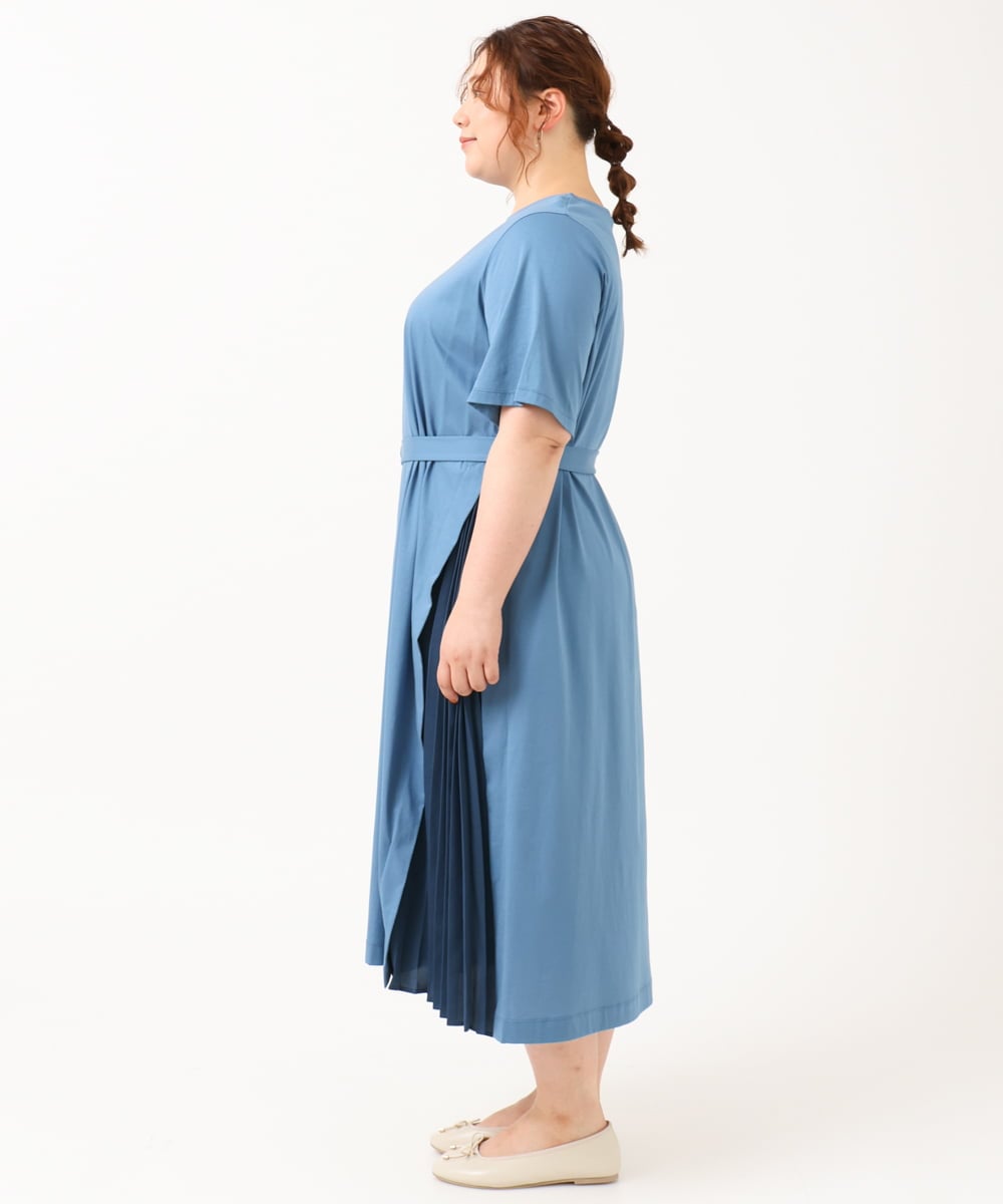 OLEIV40089 eur3(エウルキューブ) 【大きいサイズ/a.v.v×eur3】【接触冷感/UVカット】サイドプリーツワンピース ブルー(55)