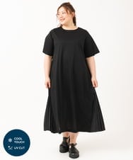 OLEIV40089 eur3(エウルキューブ) 【大きいサイズ/a.v.v×eur3】【接触冷感/UVカット】サイドプリーツワンピース ブラック(94)