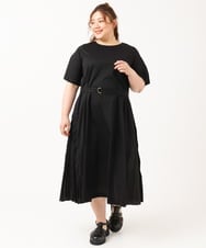 OLEIV40089 eur3(エウルキューブ) 【大きいサイズ/a.v.v×eur3】【接触冷感/UVカット】サイドプリーツワンピース ブラック(94)