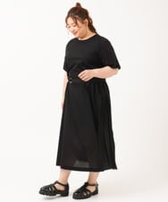 OLEIV40089 eur3(エウルキューブ) 【大きいサイズ/a.v.v×eur3】【接触冷感/UVカット】サイドプリーツワンピース ブラック(94)