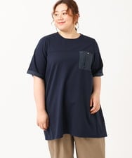 OLEIV41089 eur3(エウルキューブ) 【大きいサイズ】胸ポケット付きTシャツチュニック ネイビー(57)