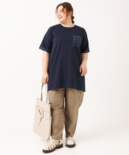 OLEIV41089 eur3(エウルキューブ) 【大きいサイズ】胸ポケット付きTシャツチュニック ネイビー(57)