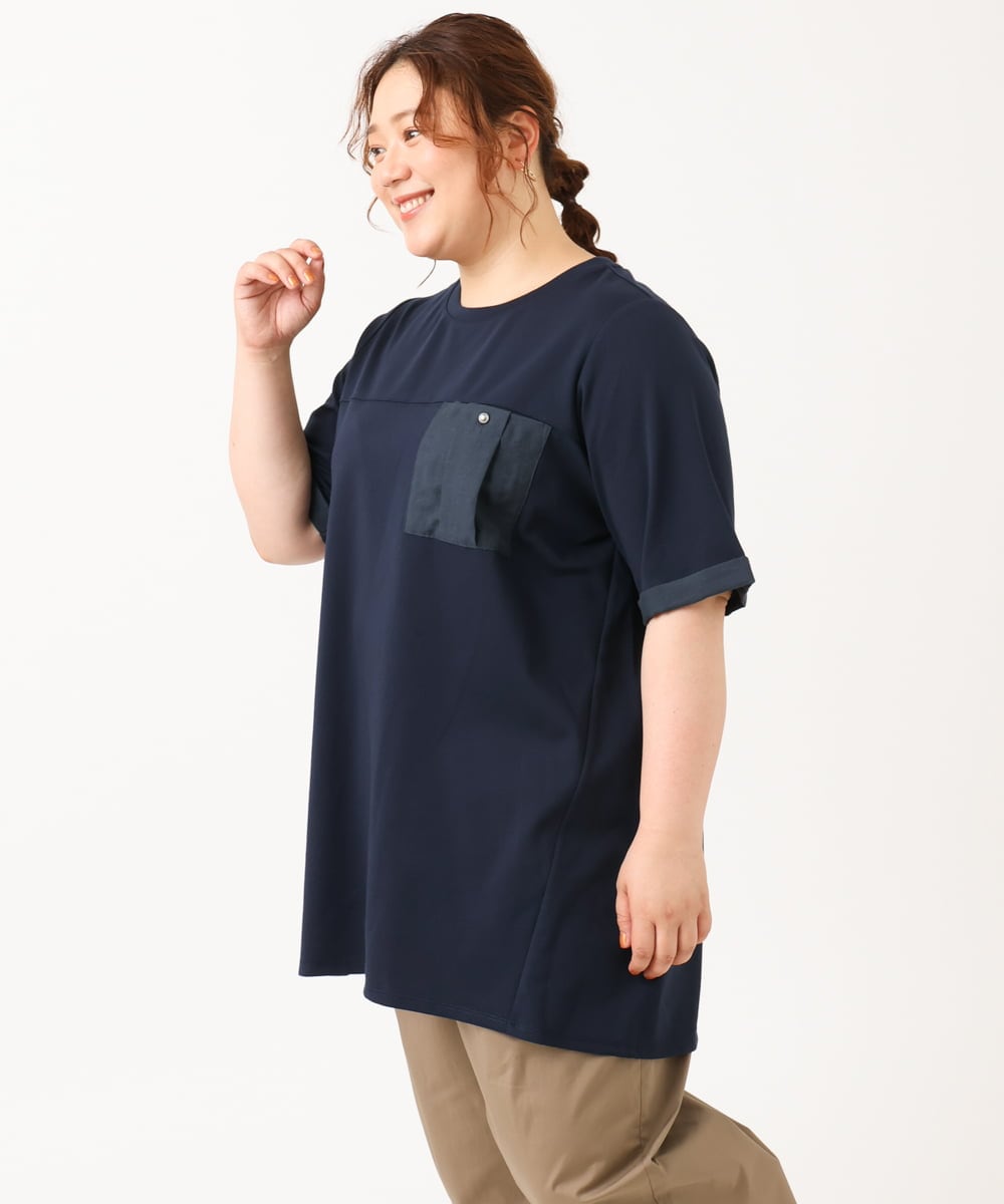 OLEIV41089 eur3(エウルキューブ) 【大きいサイズ】胸ポケット付きTシャツチュニック ネイビー(57)