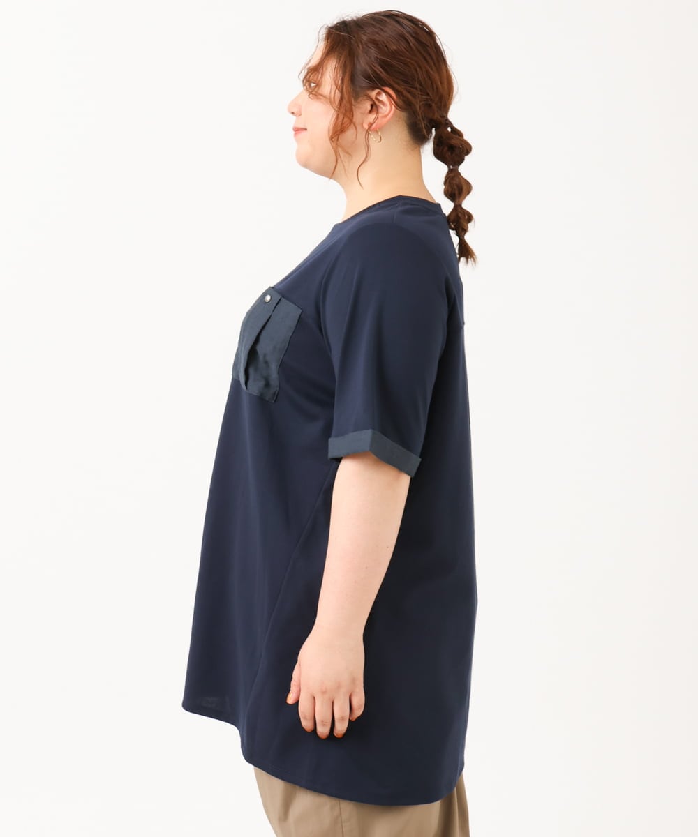 OLEIV41089 eur3(エウルキューブ) 【大きいサイズ】胸ポケット付きTシャツチュニック ネイビー(57)