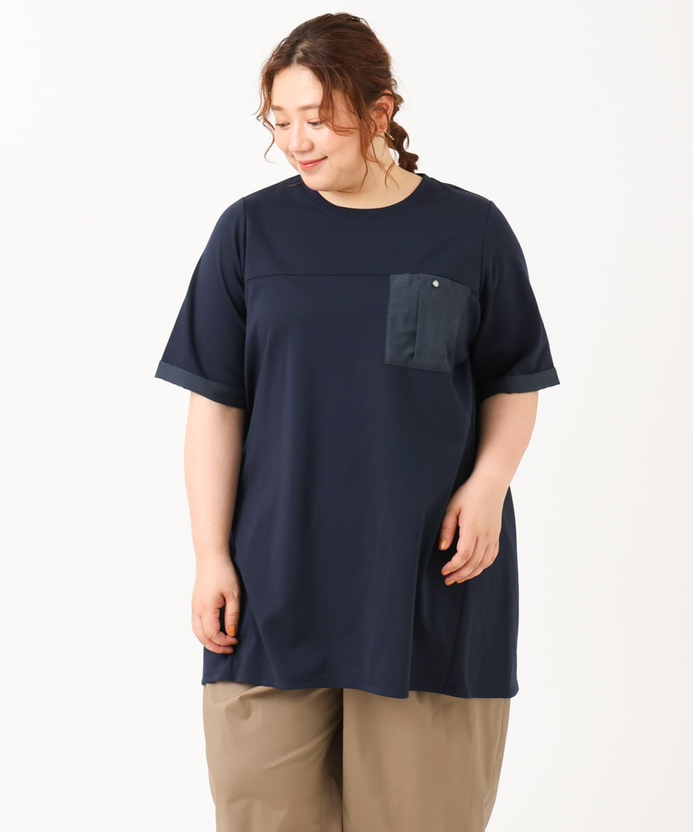 OLEIV41089 eur3(エウルキューブ) 【大きいサイズ】胸ポケット付きTシャツチュニック ネイビー(57)