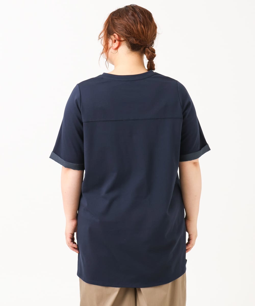 OLEIV41089 eur3(エウルキューブ) 【大きいサイズ】胸ポケット付きTシャツチュニック ネイビー(57)