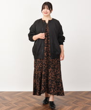 OLEJV21109 eur3(エウルキューブ) 【大きいサイズ/LAVEANGE×eur3】スリットネックワンピース ブラウン(87）