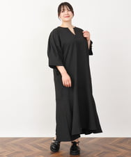 OLEJV21109 eur3(エウルキューブ) 【大きいサイズ/LAVEANGE×eur3】スリットネックワンピース ブラック(94)