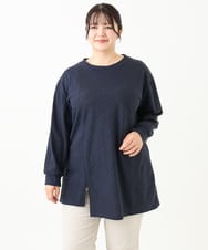 OLELV09089 eur3(エウルキューブ) 【WEB先行販売】【大きいサイズ】ケーブルジャージーチュニック ネイビー(57)