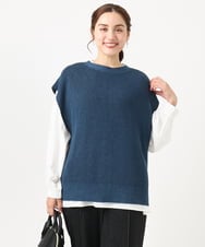 OLFAA13099 eur3(エウルキューブ) 【WEB先行販売】【大きいサイズ/a.v.v×eur3】ラメニットベスト×ブラウスセット ブルー(55)