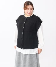 OLFAA13099 eur3(エウルキューブ) 【WEB先行販売】【大きいサイズ/a.v.v×eur3】ラメニットベスト×ブラウスセット ブラック(94)