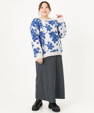 OLFBA23099 eur3(エウルキューブ) 【大きいサイズ】フラワーモールニット ブルー(55)