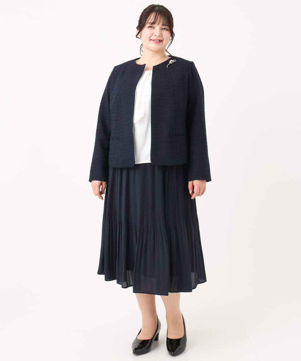 OLHBA15129 eur3(エウルキューブ) 【大きいサイズ】シフォンプリーツスカート ネイビー(57)