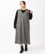 OLKAA27069 eur3(エウルキューブ) 【WEB先行販売】【大きいサイズ】リブジャージー袖ボタンカットソー ブラック(94)