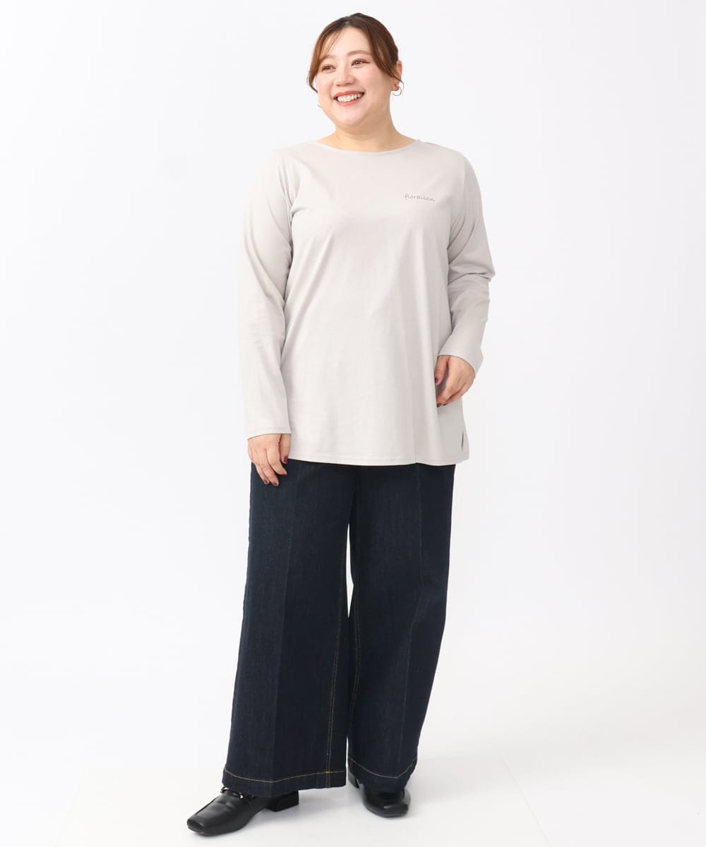 OLKAA28059 eur3(エウルキューブ) 【WEB先行販売】【大きいサイズ】コットンロゴ長袖Tシャツ グレージュ(89)