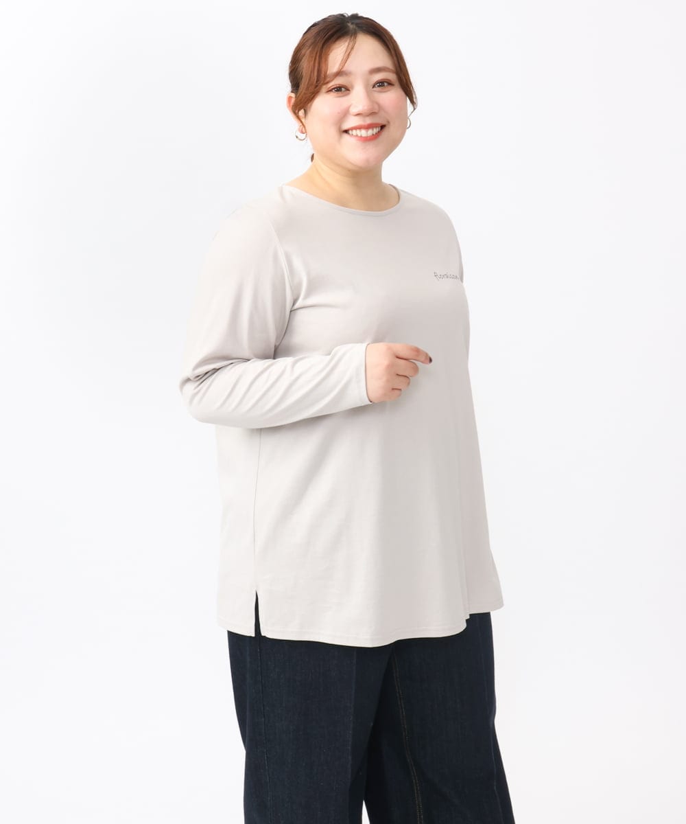 OLKAA28059 eur3(エウルキューブ) 【WEB先行販売】【大きいサイズ】コットンロゴ長袖Tシャツ グレージュ(89)