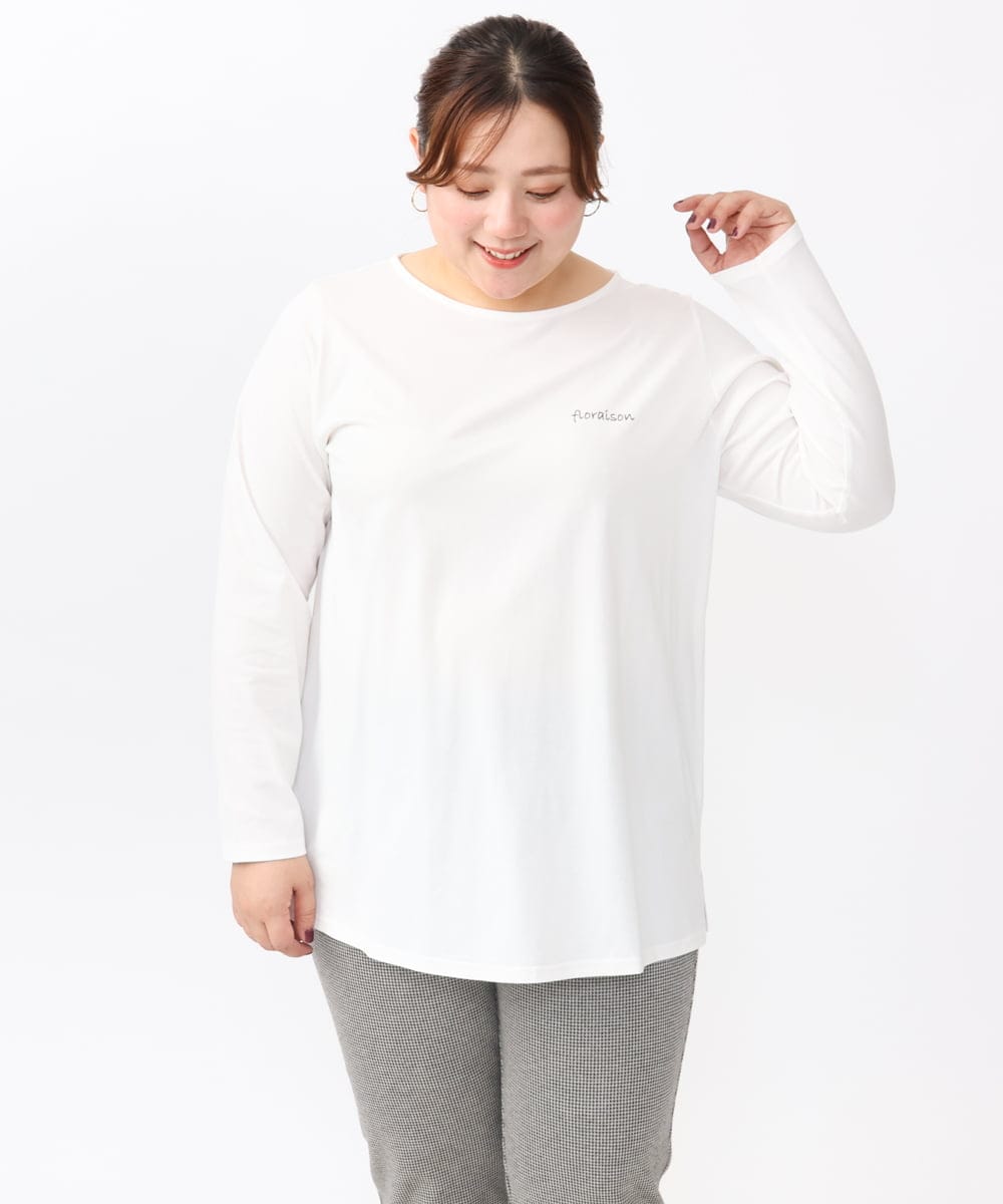 OLKAA28059 eur3(エウルキューブ) 【WEB先行販売】【大きいサイズ】コットンロゴ長袖Tシャツ ホワイト(90)