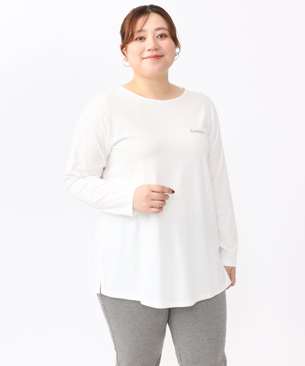 OLKAA28059 eur3(エウルキューブ) 【WEB先行販売】【大きいサイズ】コットンロゴ長袖Tシャツ ホワイト(90)