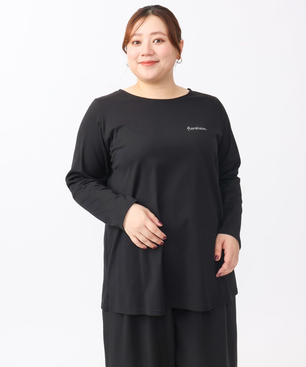 OLKAA28059 eur3(エウルキューブ) 【WEB先行販売】【大きいサイズ】コットンロゴ長袖Tシャツ ブラック(94)