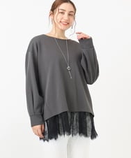 OLKCA37119 eur3(エウルキューブ) 【大きいサイズ】ダンボールカットソー×レースインナーセット ダークグレー(93)