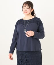 OLKDA03089 eur3(エウルキューブ) 【WEB先行販売】【大きいサイズ】レースコンビカットソー ネイビー(57)