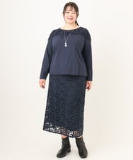 OLKDA03089 eur3(エウルキューブ) 【WEB先行販売】【大きいサイズ】レースコンビカットソー ネイビー(57)