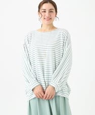 OLKDA12059 eur3(エウルキューブ) 【大きいサイズ】リップルボーダーカットソー グリーン(35)