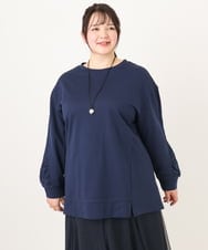 OLKDA39079 eur3(エウルキューブ) 【大きいサイズ】袖ギャザーウラケプルオーバー ネイビー(57)