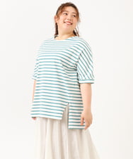 OLKIV45089 eur3(エウルキューブ) 【大きいサイズ/20th記念チャーム付き】アニバーサリーボーダーTシャツ ブルー(55)