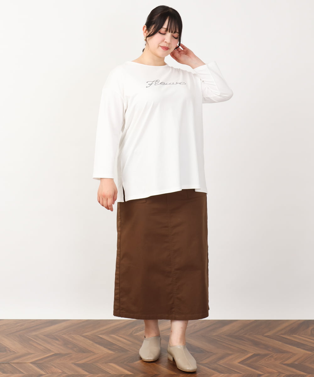 OLKJV13059 eur3(エウルキューブ) 【大きいサイズ/接触冷感】コットンロゴTシャツ ホワイト(90)