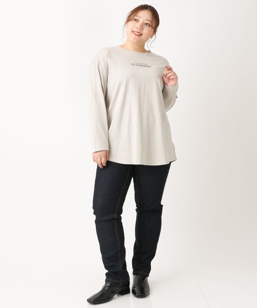 OLKLS13069 eur3(エウルキューブ) 【大きいサイズ/11号サイズあり】ドロップショルダーロゴTシャツ ライトグレー(91)